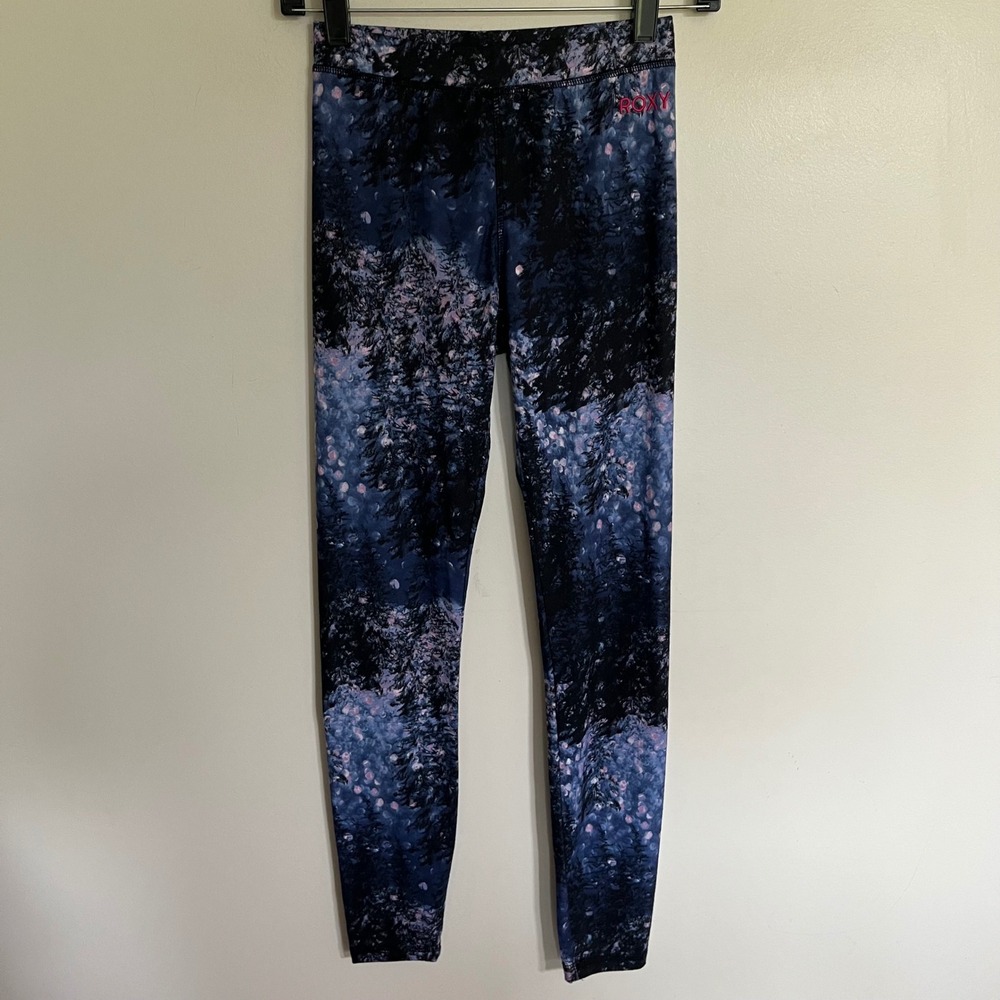 Roxy Womens XS Athletic Leggings Blue Pink Forest Galaxy Print Yoga Pants Active